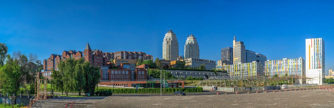 Dnipro, Ukraine 07.18.2020. Modern buildings in the center of Dnipro city in Ukraine on a sunny summer day