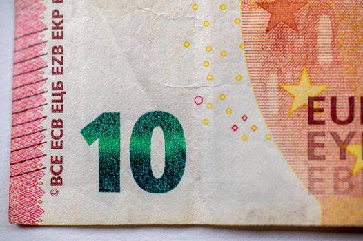 the 10 euro banknote detail on a white background