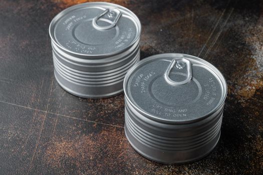 Canned dip tin can, on old dark rustic background