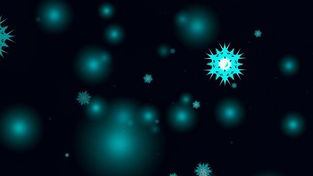 snowflake six star twelve branch long thorn wing falling and snow ice dust element for Christmas festival dark cyan background