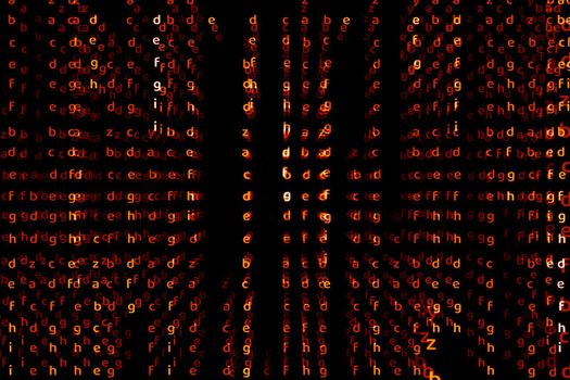Matrix alphabet deep dimension lava color abstract text background