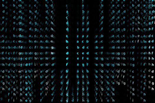 Matrix alphabet deep dimension blue color abstract text background