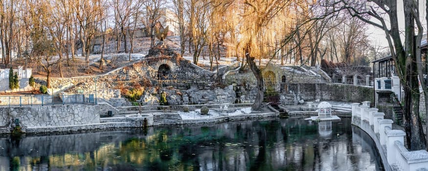 Kamianets-Podilskyi, Ukraine 01.07.2020. Kamianets-Podilskyi city park in the early winter morning