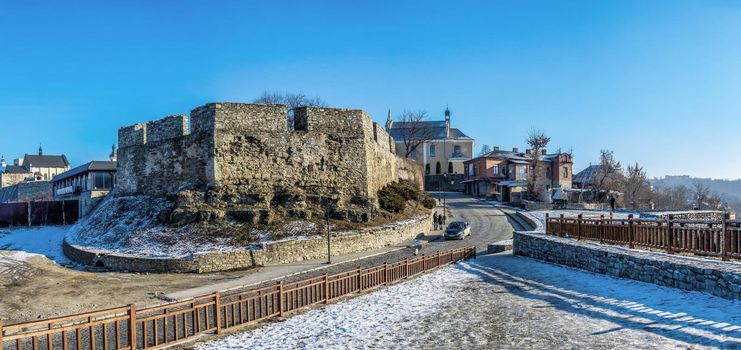 Kamianets-Podilskyi, Ukraine 01.07.2020. Armenian bastion of the Kamianets-Podilskyi old town on a sunny winter morning