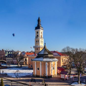 Kamianets-Podilskyi, Ukraine 01.07.2020. The old Town hall of Kamianets-Podilskyi historical centre on a sunny winter morning