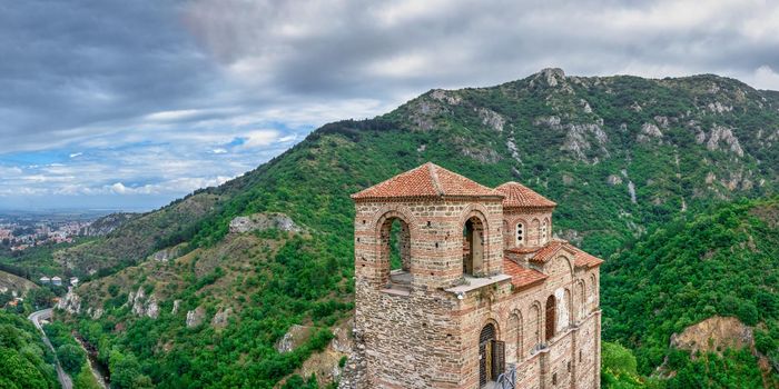 Asenovgrad, Bulgaria 24.07.2019. Asens Fortress in the Bulgarian Rhodope mountains on a cloudy summer day