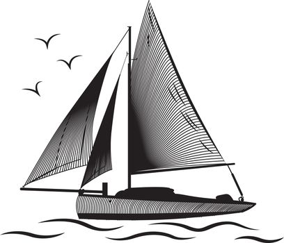 Boat sailing in a sea vector illustration on a white background