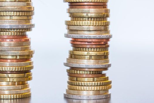 Coins stacked on each other, close up picture, money concept