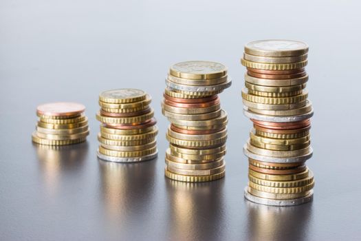 Coins stacked on each other, close up picture, money concept
