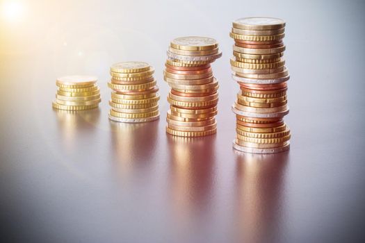 Coins stacked on each other, close up picture, money concept