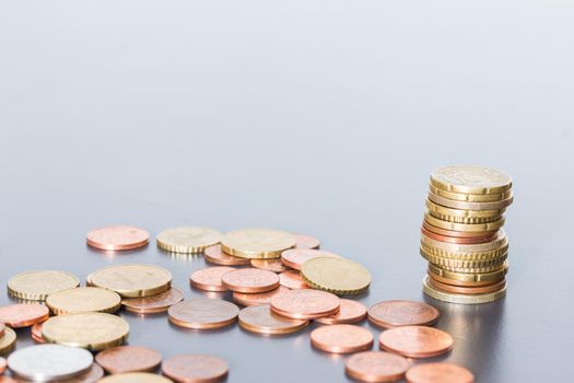 Coins stacked on each other, close up picture, money concept