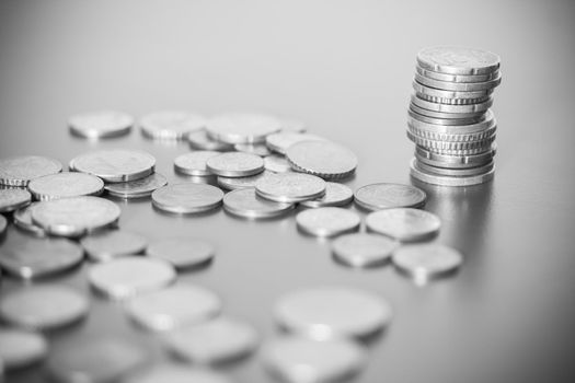 Coins stacked on each other, close up picture, money concept