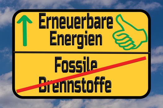 Traffic sign with the German words for climate protection and CO2 emissions. With sky in the background