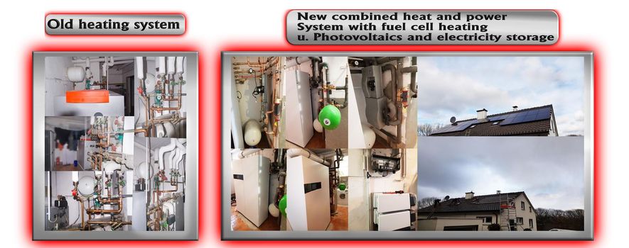 Old heating system vs new heating system. Renewable energy concept