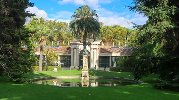 Madrid, Spain - 20 - September - 2020: Building inside the Royal Botanical Garden in Madrid