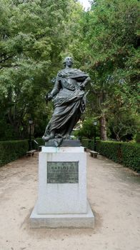 Madrid, SPain - 20 - September - 2020: Statue inside the Royal Botanical Garden in Madrid