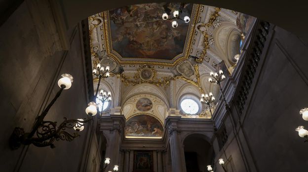 Madrid, Spain - 21 - September - 2020: Interior view of the Royal Palace of Madrid