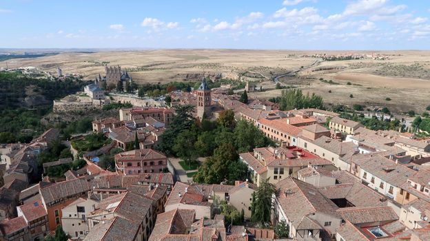 Cityscape of Segovia with Castle of Segovia in the distance, Spain