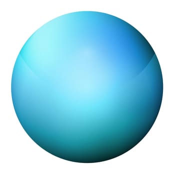 Glass blue ball or precious pearl. Glossy realistic ball, 3D abstract vector illustration highlighted on a white background. Big metal bubble with shadow