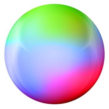 Glass colorful ball or precious pearl. Glossy realistic ball, 3D abstract vector illustration highlighted on a white background. Big metal bubble with shadow