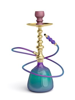 Colorful hookah with gold elements on white background