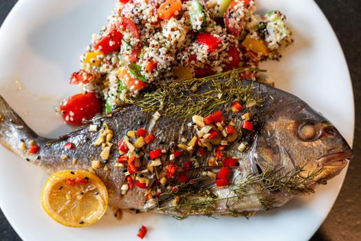 smoked sea bream from the barbecue combined with a fresh tabouleh