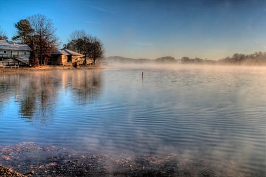Chilly, misty morning on Lake DeSoto, Arkansas