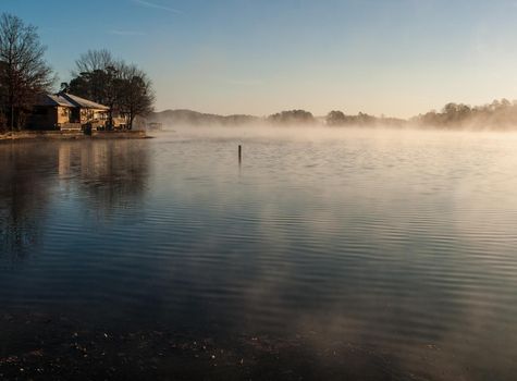 Chilly, misty morning on Lake DeSoto, Arkansas