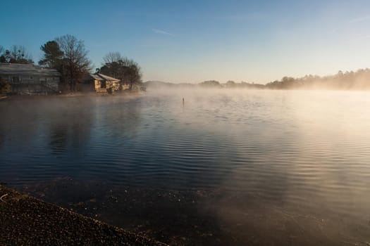 Chilly, misty morning on Lake DeSoto, Arkansas