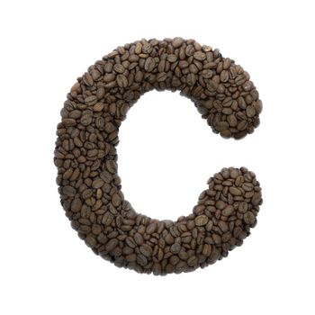 Coffee letter C - large 3d roasted beans font isolated on white background. This alphabet is perfect for creative illustrations related but not limited to Coffee, energy, insomnia...