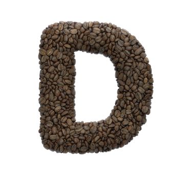 Coffee letter D - Uppercase 3d roasted beans font isolated on white background. This alphabet is perfect for creative illustrations related but not limited to Coffee, energy, insomnia...