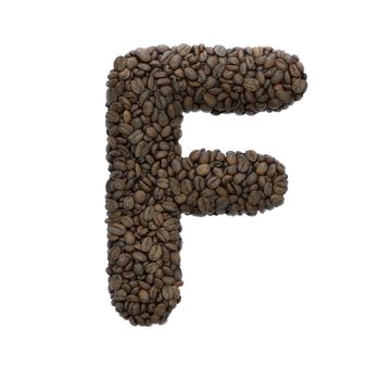 Coffee letter F - Capital 3d roasted beans font isolated on white background. This alphabet is perfect for creative illustrations related but not limited to Coffee, energy, insomnia...