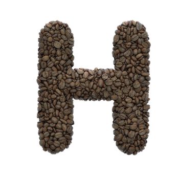 Coffee letter H - large 3d roasted beans font isolated on white background. This alphabet is perfect for creative illustrations related but not limited to Coffee, energy, insomnia...