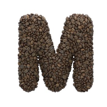 Coffee letter M - Upper-case 3d roasted beans font isolated on white background. This alphabet is perfect for creative illustrations related but not limited to Coffee, energy, insomnia...