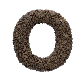 Coffee letter O - Capital 3d roasted beans font isolated on white background. This alphabet is perfect for creative illustrations related but not limited to Coffee, energy, insomnia...