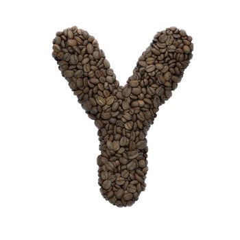 Coffee letter Y - large 3d roasted beans font isolated on white background. This alphabet is perfect for creative illustrations related but not limited to Coffee, energy, insomnia...