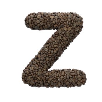 Coffee letter Z - Capital 3d roasted beans font isolated on white background. This alphabet is perfect for creative illustrations related but not limited to Coffee, energy, insomnia...