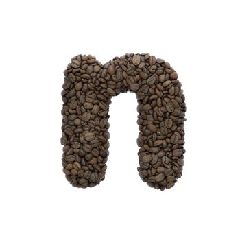 Coffee letter N - Lower-case 3d roasted beans font isolated on white background. This alphabet is perfect for creative illustrations related but not limited to Coffee, energy, insomnia...