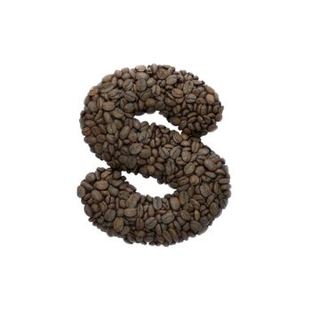 Coffee letter S - Lower-case 3d roasted beans font isolated on white background. This alphabet is perfect for creative illustrations related but not limited to Coffee, energy, insomnia...