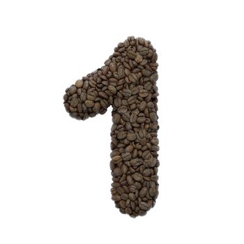 Coffee number 1 - 3d roasted beans digit isolated on white background. This alphabet is perfect for creative illustrations related but not limited to Coffee, energy, insomnia...