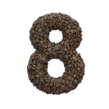 Coffee number 8 - 3d roasted beans digit isolated on white background. This alphabet is perfect for creative illustrations related but not limited to Coffee, energy, insomnia...