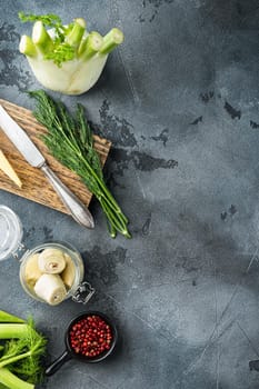 Potato and artichoke al forno ingredient, on grey background, flat lay with space for text