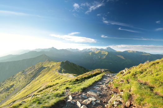 Trial to the peak in Carpathian Mountains.