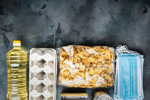 , flat lay with space for text, on grey background