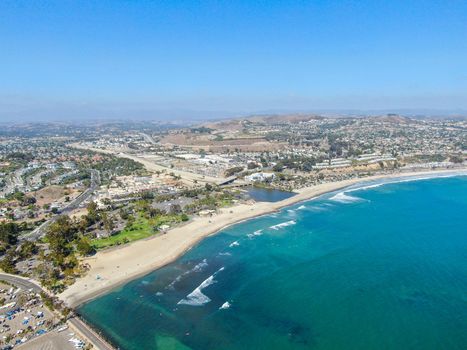 Aerial view of Dana Point Harbor town and beach. Southern Orange County, California. USA