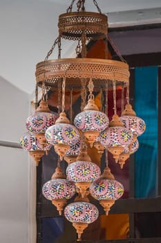 Beautiful antique lamps at the Grand Bazaar in Istanbul, Turkey.