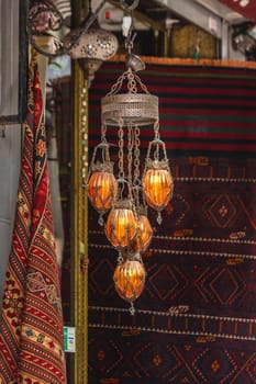 Beautiful antique lamps at the Grand Bazaar in Istanbul, Turkey.