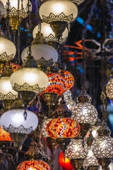 Beautiful antique lamps at the Grand Bazaar in Istanbul, Turkey.
