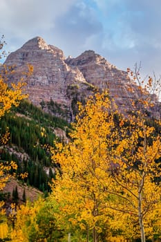 Maroon bells at autumn season in in Aspen Colorado, USA.
