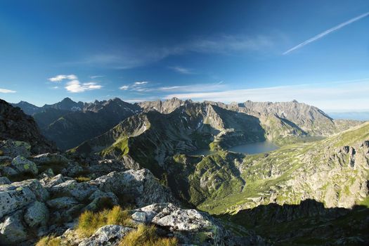 View of high peaks in the Carpathian Mountains.